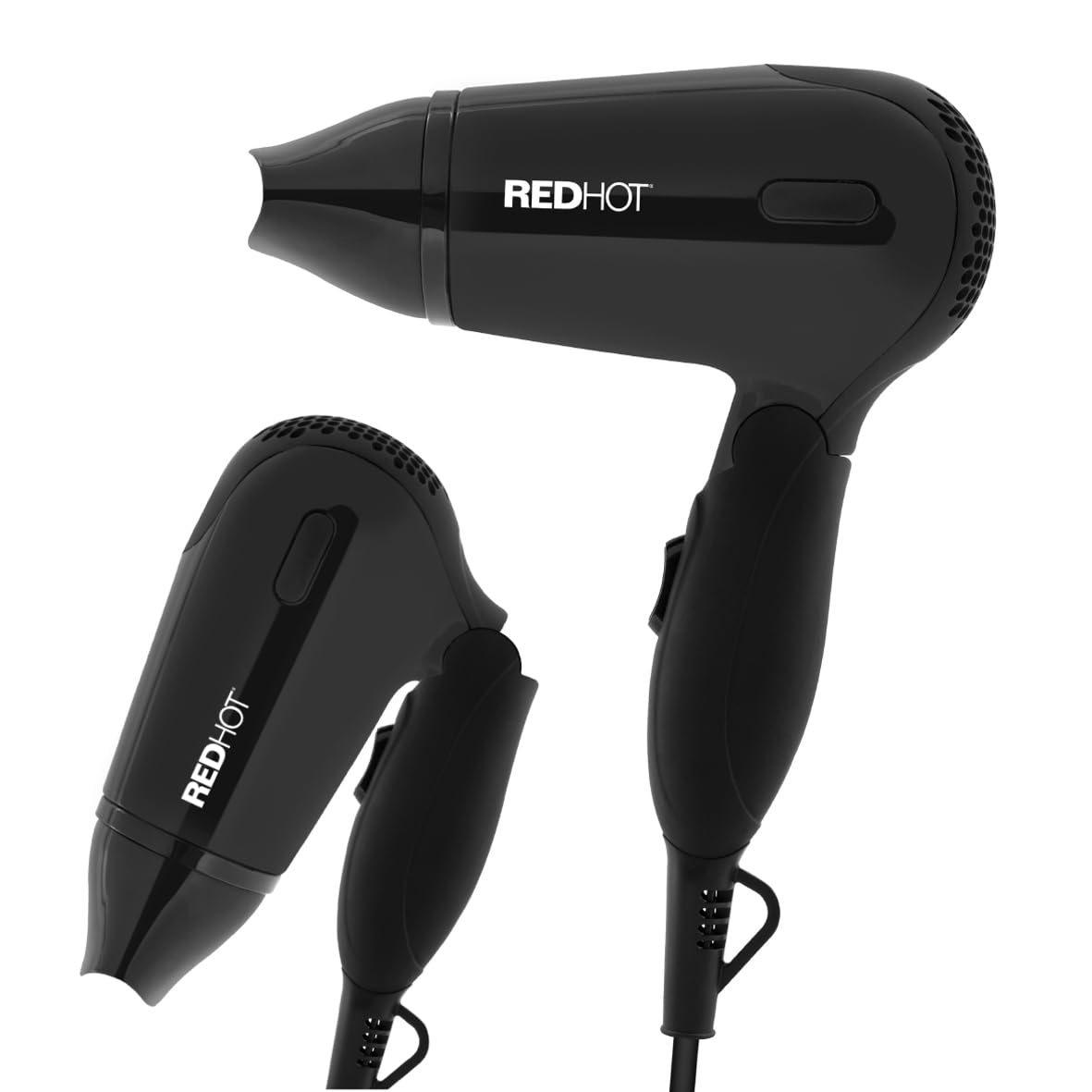 Red Hot black folding dual voltage travel hair dryer