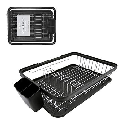 Anika 69049 Kitchen Dish Drainer Rack/Separate Cutlery Holder/Removable Drip Tray/Black Colour / 41 x 32 x 9.5cm