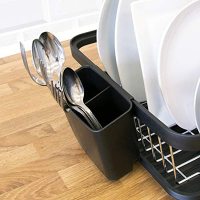 Anika 69049 Kitchen Dish Drainer Rack/Separate Cutlery Holder/Removable Drip Tray/Black Colour / 41 x 32 x 9.5cm