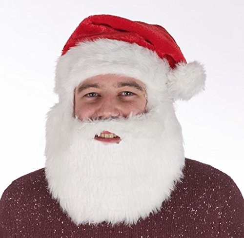 Adult red and white Santa hat with beard and moustache