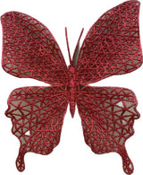 Set of three large red glitter clip-on butterfly decorations