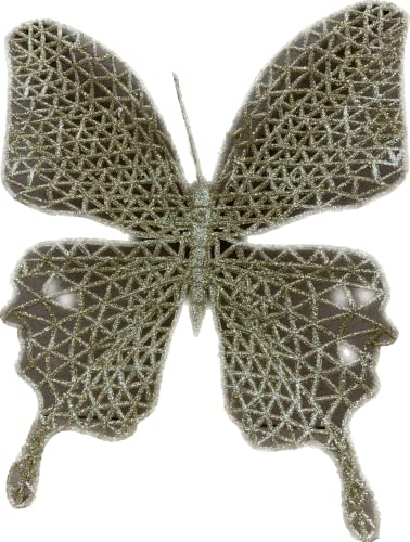 Set of three large gold glitter clip-on butterfly decorations