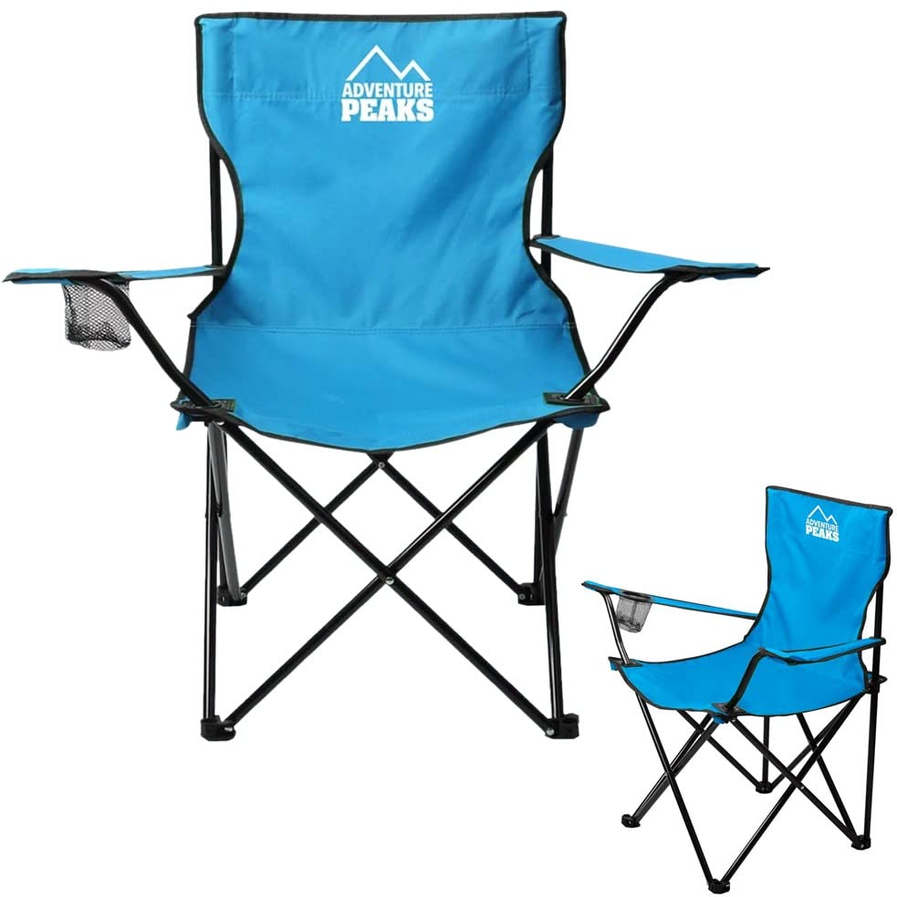 MyGarden blue folding camping chairs with cup holders – set of two