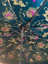 Compact green patterned telescopic umbrella with cover