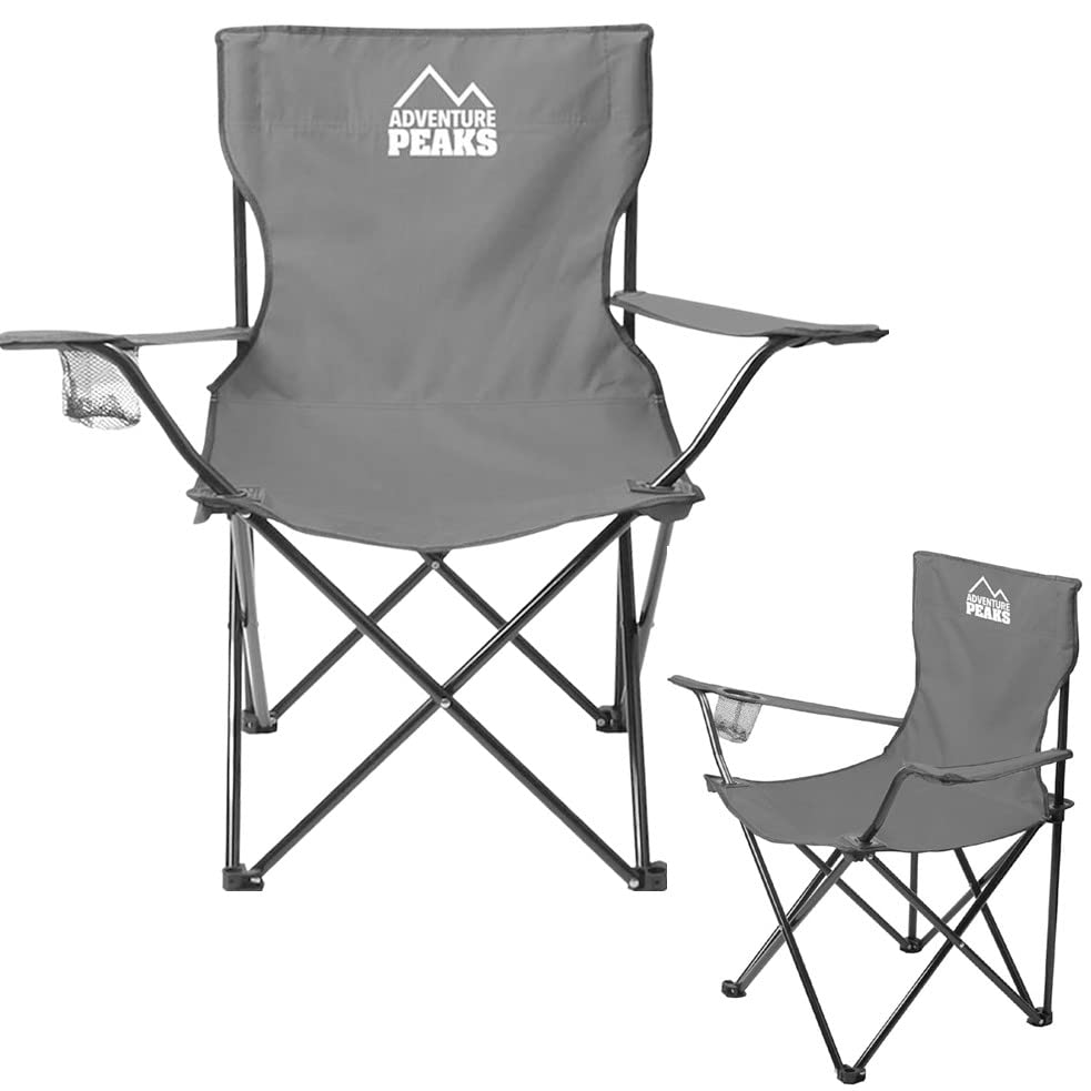 MyGarden grey folding camping chairs with cup holders – set of two