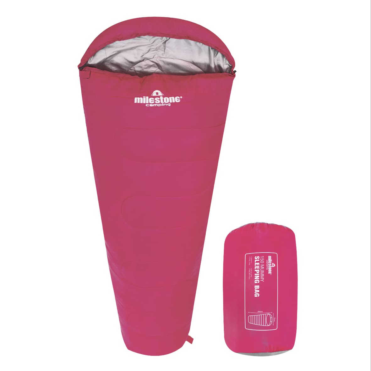 Single Mummy Sleeping Bag 2 Season Water Resistant, Pink - Milestone