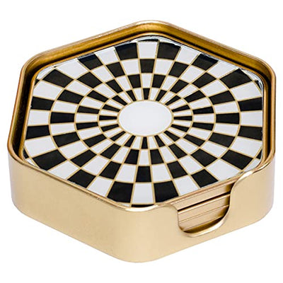 Febland Hexagon Coaster Checker Design-Set of 4, Black, Small