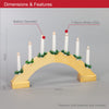 The Christmas Workshop 70859 Wooden Arched Christmas Candle Bridge / Pine Wood Finish / 7 Warm White LED Lights / Christmas Lights & Decorations / 44cm x 27cm x 4.5cm / Battery Powered