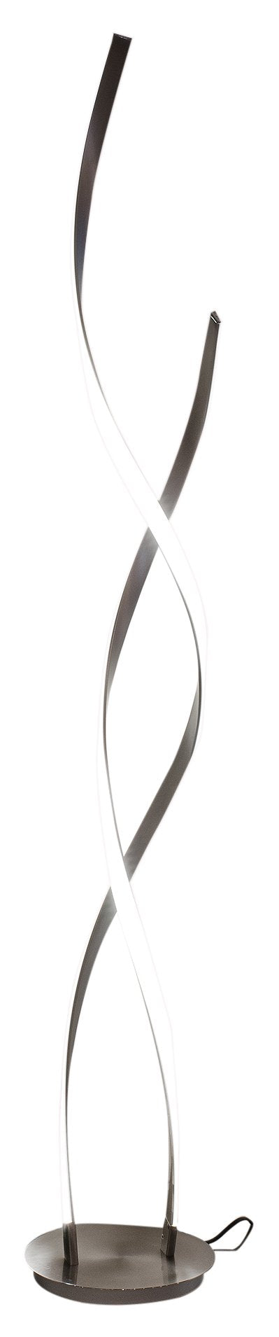 LED double helix floor lamp in satin nickel