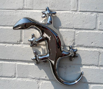 Large Silver Ceramic Gecko - Stunning Reflective Ornament (CP38)