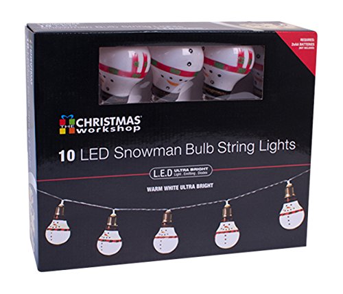 10 warm white LED snowman bulb string lights