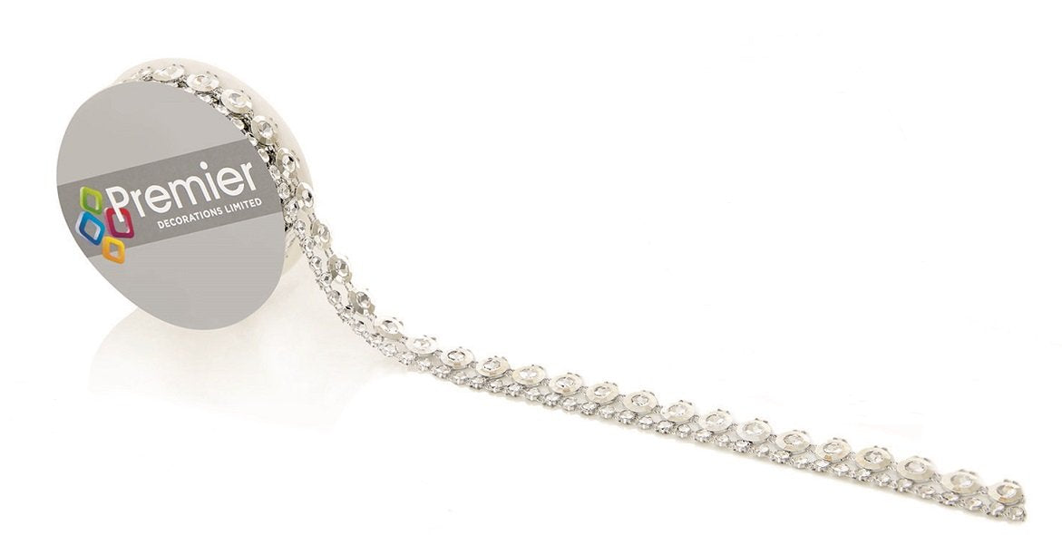 Two rolls of silver metallic circle-design ribbon 10mm x 90cm