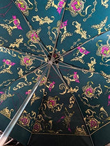 Compact green patterned telescopic umbrella with cover