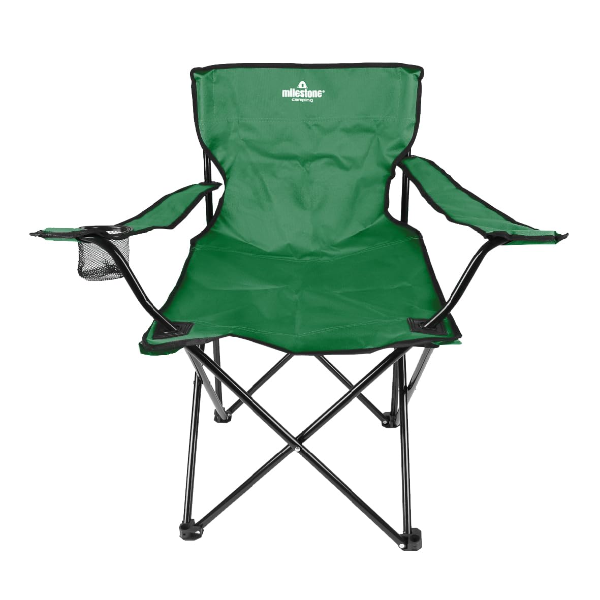 Milestone green folding camping chair with cup holder