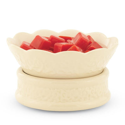 Candle Warmers Etc. Ceramic Candle Warmer and Dish, Cream Embossed