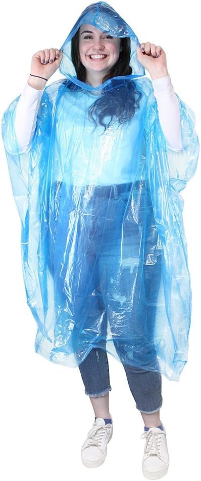 Adult blue lightweight waterproof hooded rain poncho