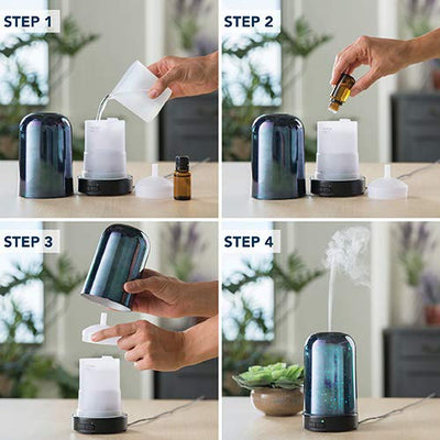 Airome Galaxy Medium Mercury Glass Essential Oil Diffuser|100 mL Humidifying Ultrasonic Aromatherapy Diffuser 8 Colorful LED Lights, Intermittent & Continual Mist, Auto Shut-Off, Black