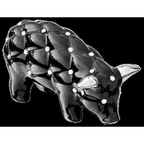 Febland black and silver ceramic quilted pig ornament – 18cm