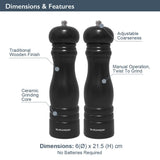 Blackmoor 68049 Manual Salt and Pepper Grinder Set/Classic Wooden Design with Ceramic Grinding Core/Adjustable Coarseness/Black Colour