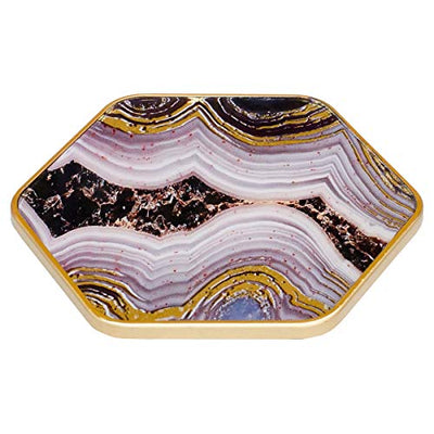 Febland Hexagon Coaster Oyster Design-Set of 4, Black, Small