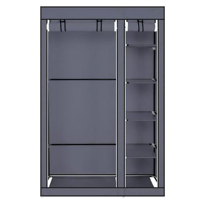 Generic Fabric Canvas Wardrobe Organizer Clothes Rail Shelves Storage Closet Double Tall (Grey), 59-60-61-62A