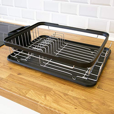 Anika 69049 Kitchen Dish Drainer Rack/Separate Cutlery Holder/Removable Drip Tray/Black Colour / 41 x 32 x 9.5cm