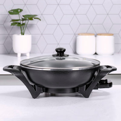 Quest 35870 Electric Non-Stick Wok with Lid Included / 5 Precise Temperature Options/Rapid Heating Technology / 33cm Diameter/Detachable Power Cord for Serving / 1500W