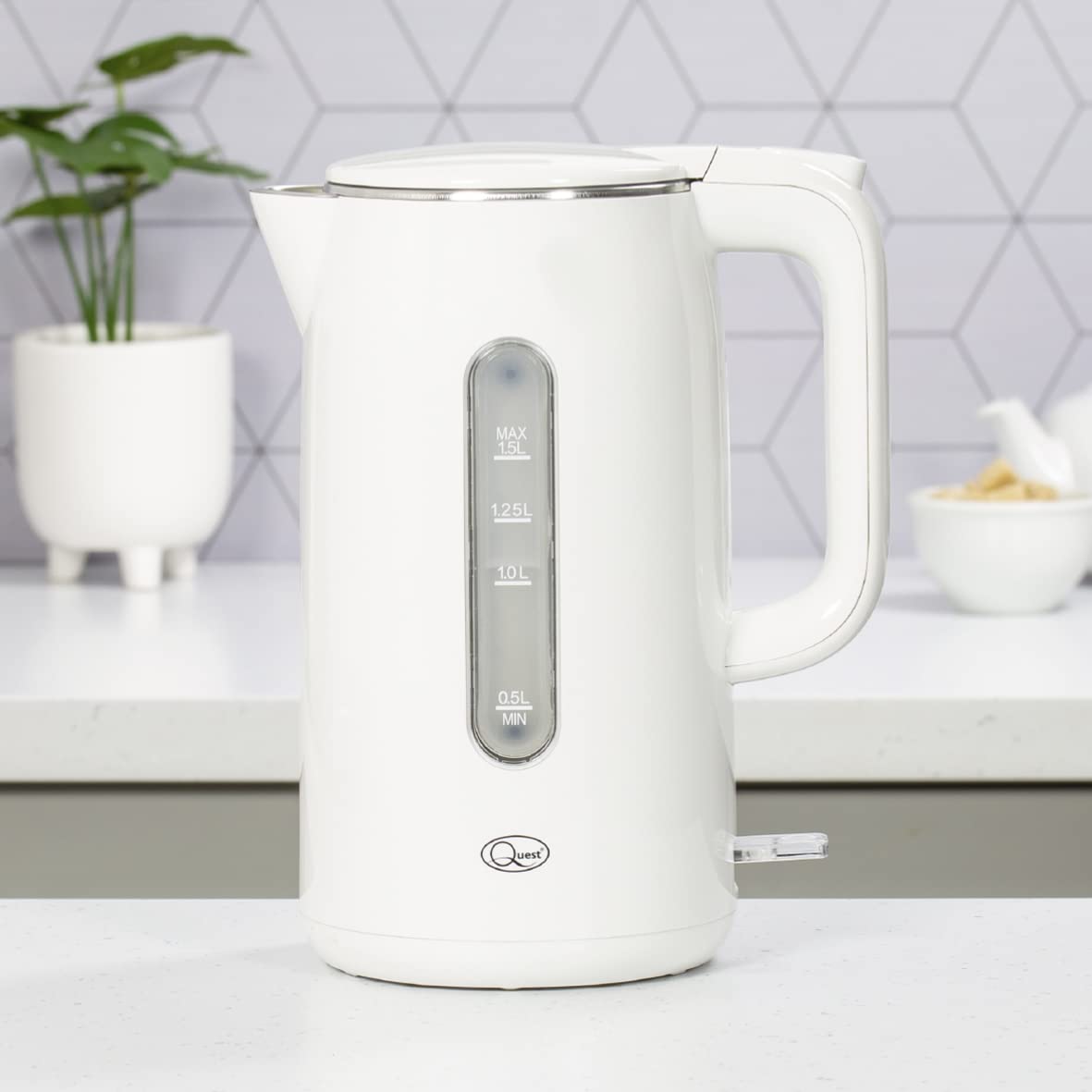 Quest white 1.5L 3000W fast-boil double-wall kettle