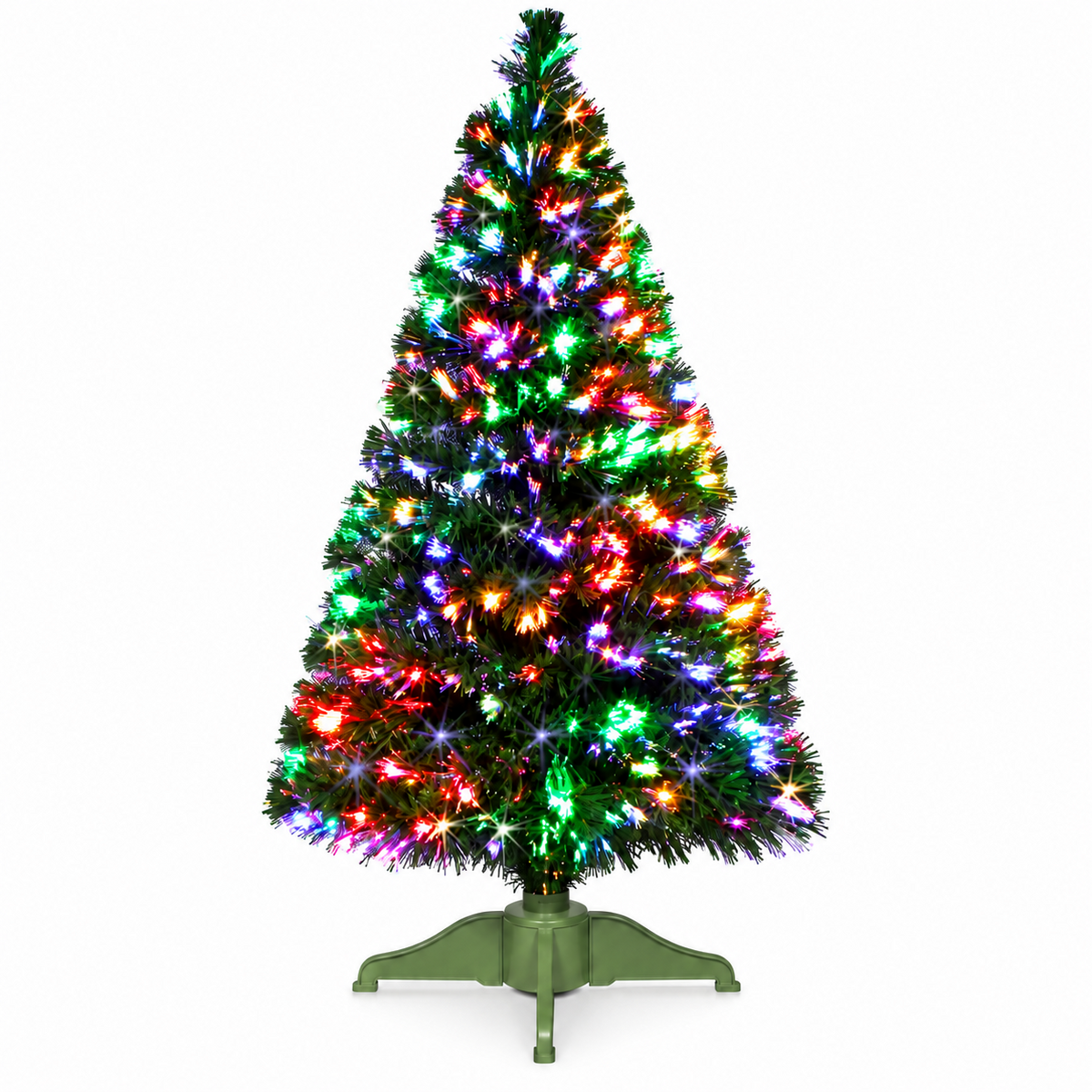 Jingles 5ft 150cm fibre optic Christmas tree with multicoloured lights and green stand