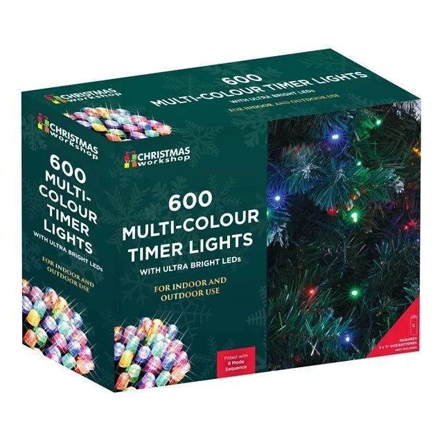 600 LED multi coloured battery timer Christmas lights box