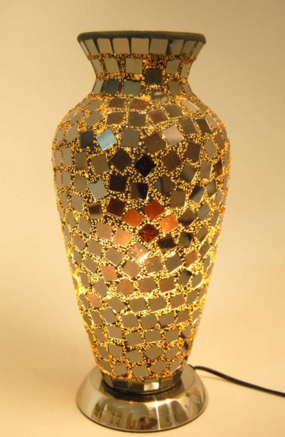 Four Seasons- Table Lamp Light Black Gold and Silver Glass Mosaic Vase Lamp Electric
