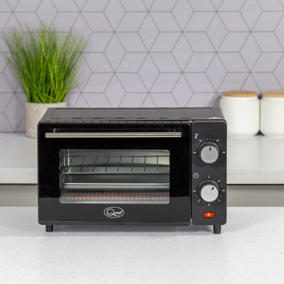 Quest 35409 Compact 9L Mini Oven/Temperature Controlled from 100-230° / 60 Minute Timer with Auto Shut Off / 650W / Tempered Glass Door / 36.5 cm x 28.5 cm x 22.1 cm, Black