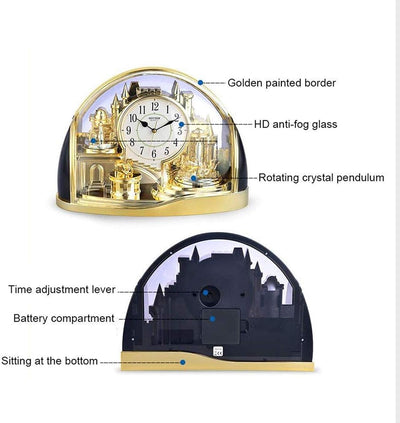 Rhythm Mantel Clock Half Moon Arched Gilt Rotating Pendant