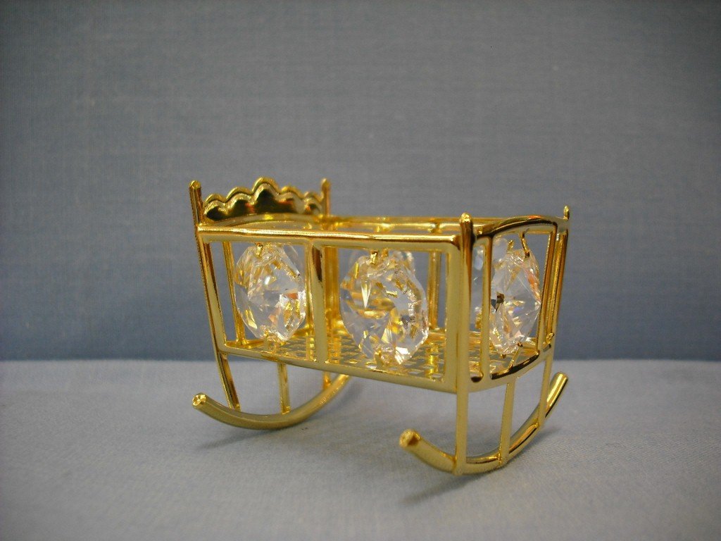 24K gold-plated baby cot cradle ornament with Swarovski crystals