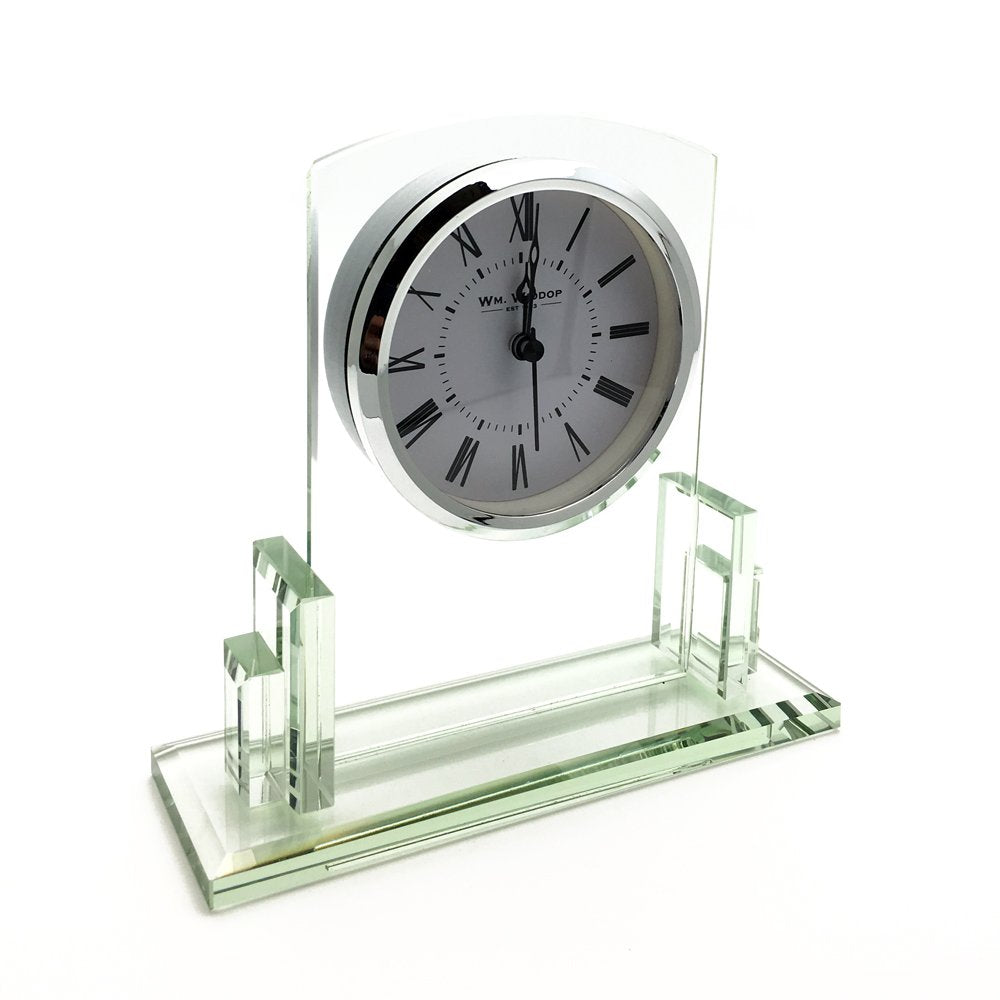 Widdop square glass mantel clock with Roman numeral dial