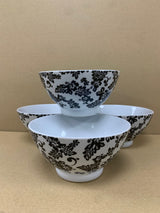 Set of 4 Bowls - Black & White Floral