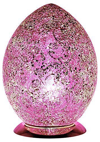 30cm rose pink and silver mosaic glass egg table lamp