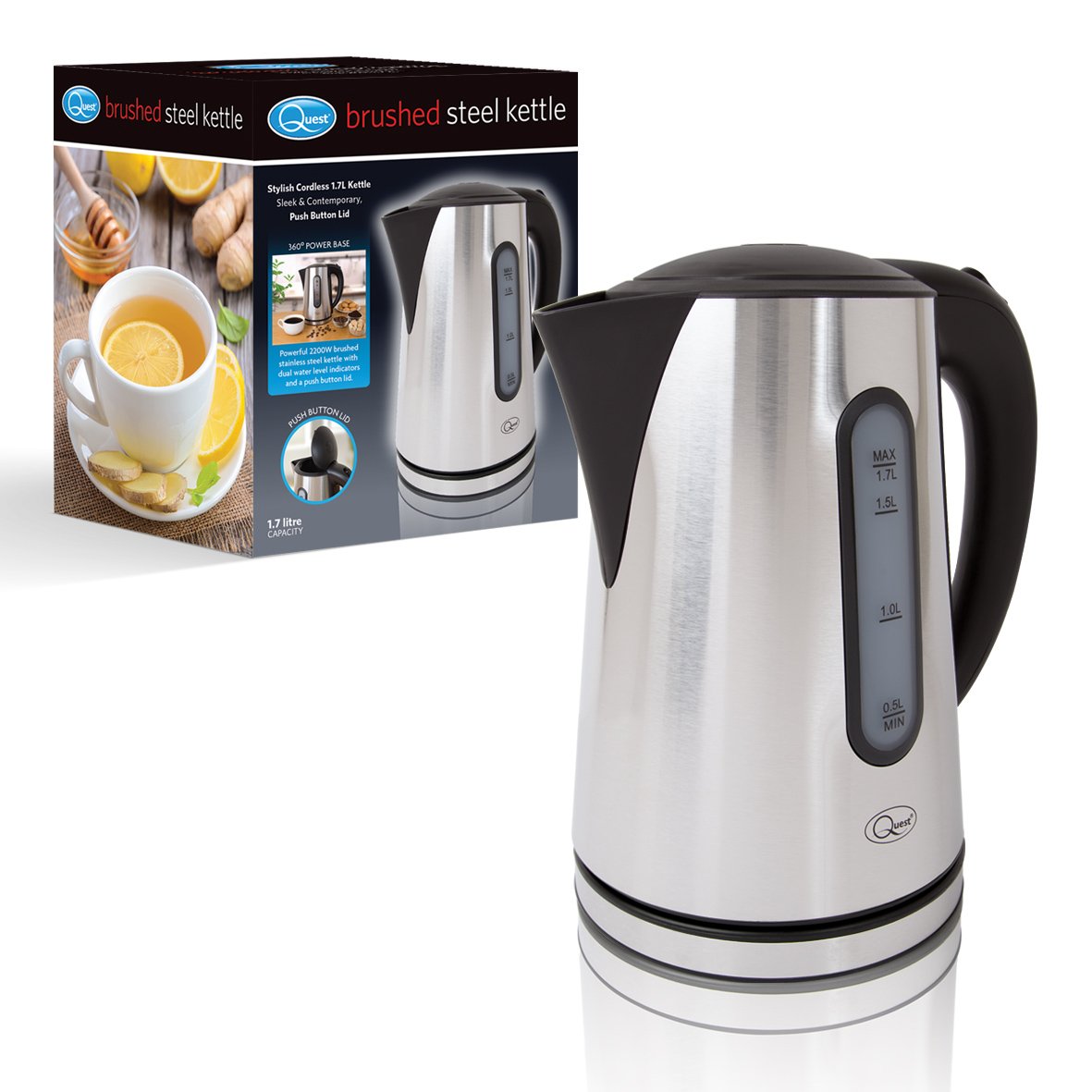 Quest stainless steel 1.7L cordless kettle