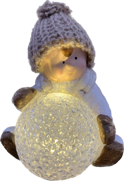 Ceramic Boy with Light Up Snowball & Woolly Hat