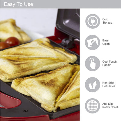 Quest 35149 Sandwich Toastie Maker/Red/Non-Stick Easy Clean/Student Essentials for University