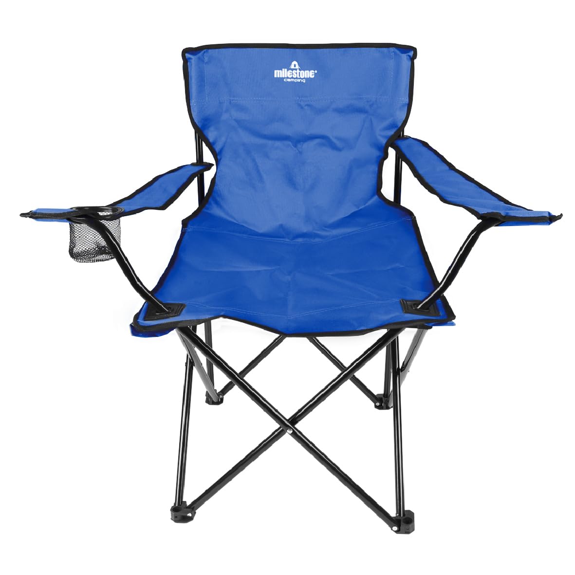 Milestone blue folding camping chair with cup holder