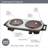 Quest double ceramic infrared hot plate twin hob