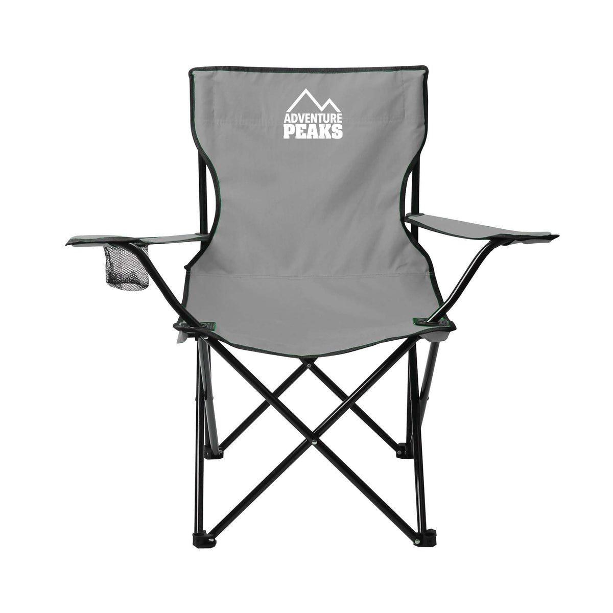 Adventure Peaks grey folding camping chair with carry bag and cup holder