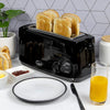 Quest 4 Slice Toaster Black - Extra Wide Long Slots for Crumpets and Bagels - 6 Settings - Reheat and Defrost