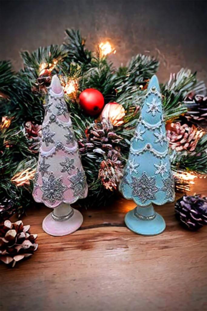 Pink cream glitter resin Christmas tree decoration