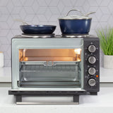 Quest 26L black countertop mini oven with twin hob and rotisserie