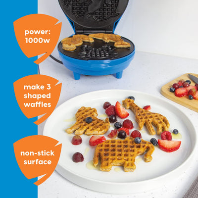 Animal Planet Waffle Makers / 3 in 1 Animal Shaped Waffle Iron/Cool Touch Handle/Non-Stick Coating/Cord Storage/Anti-Slip Feet (Safari)
