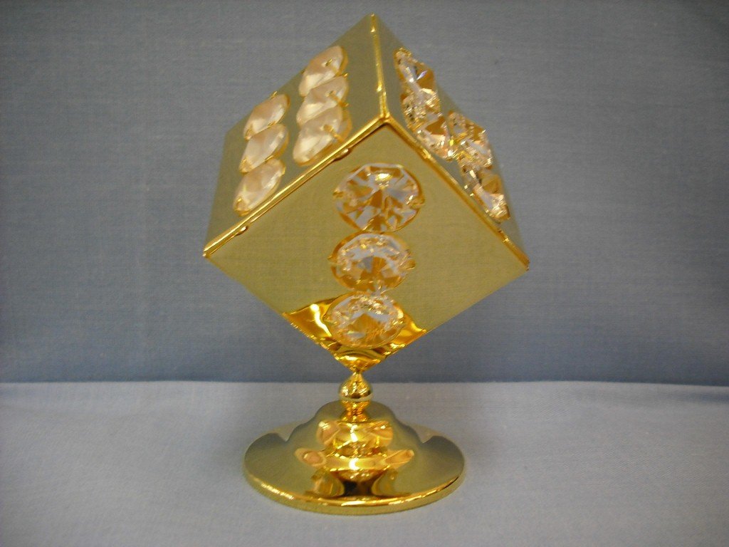 24K gold-plated spinning dice ornament with Swarovski crystals