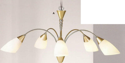 5 Light Curved Arm Chandelier - Brass Ceiling Light