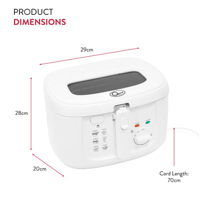 Quest 35119 2.5L Deep Fryer/Features Removable Lid & Large Observation Window/Adjustable Temperature/Ergonomic Cool Touch Handle/White, 1800 W, 2.5 liters,